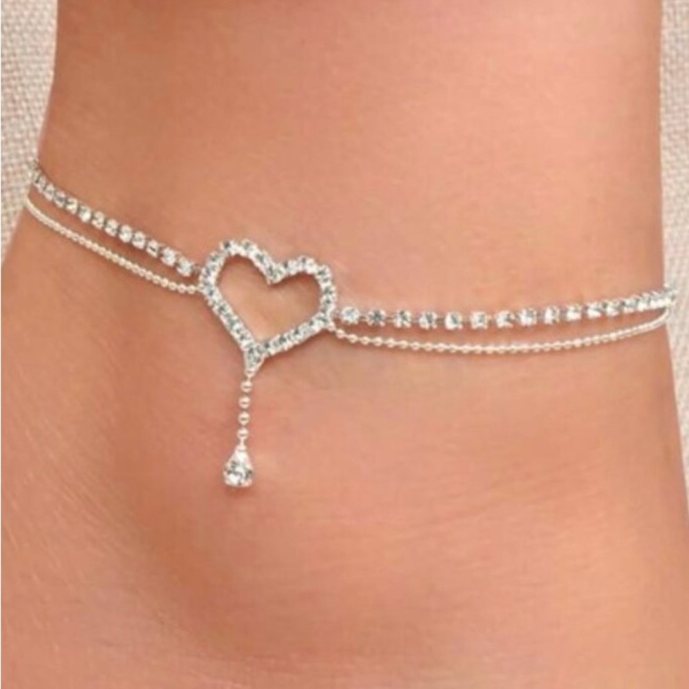 Elegant 925 Silver Heart Anklet NWOT.